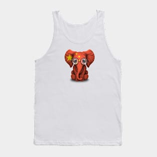 Baby Elephant with Glasses and Chinese Flag Tank Top